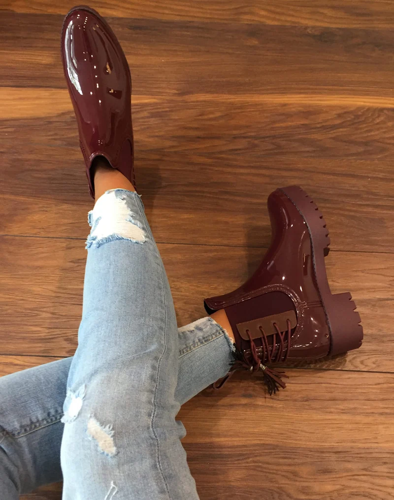 Bottines de pluie bordeaux avec lacet
