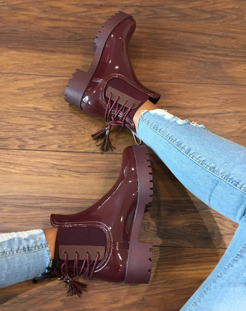 Bottines de pluie bordeaux avec lacet
