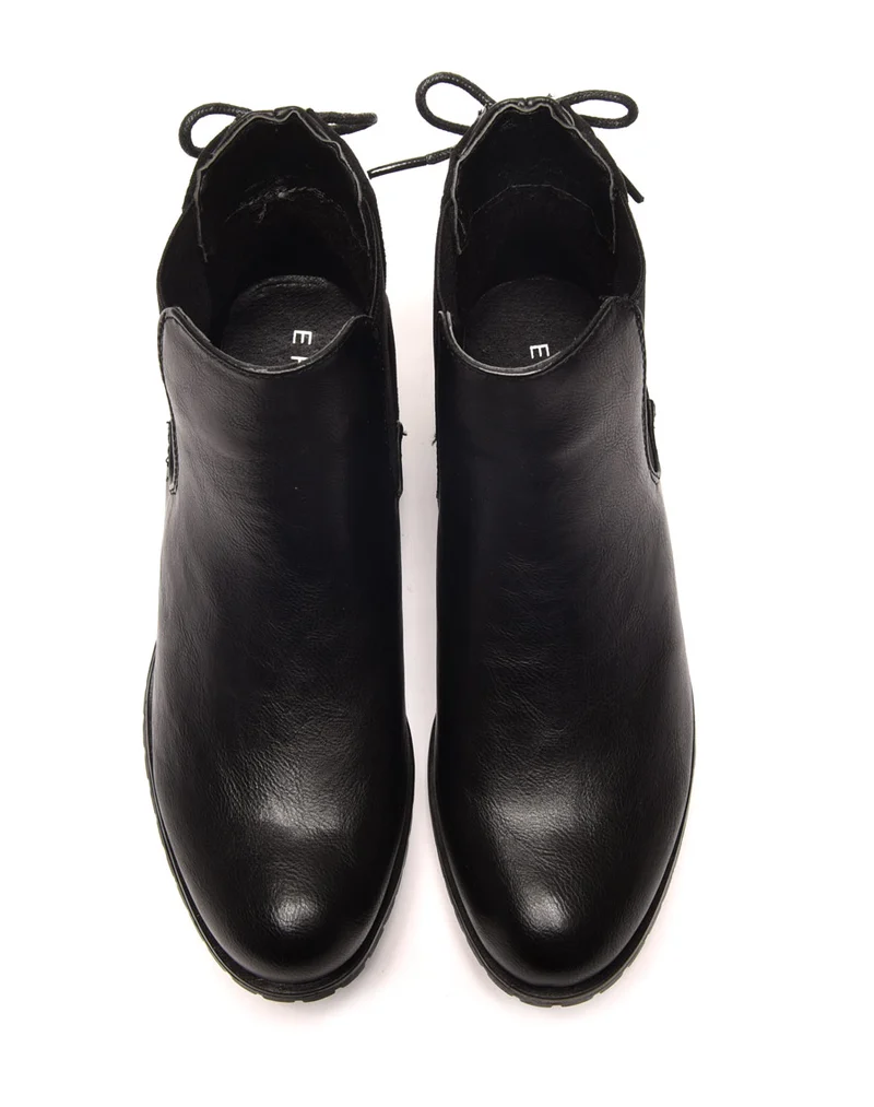 Bottines plates bi matières noires avec lacet décoratif arrière