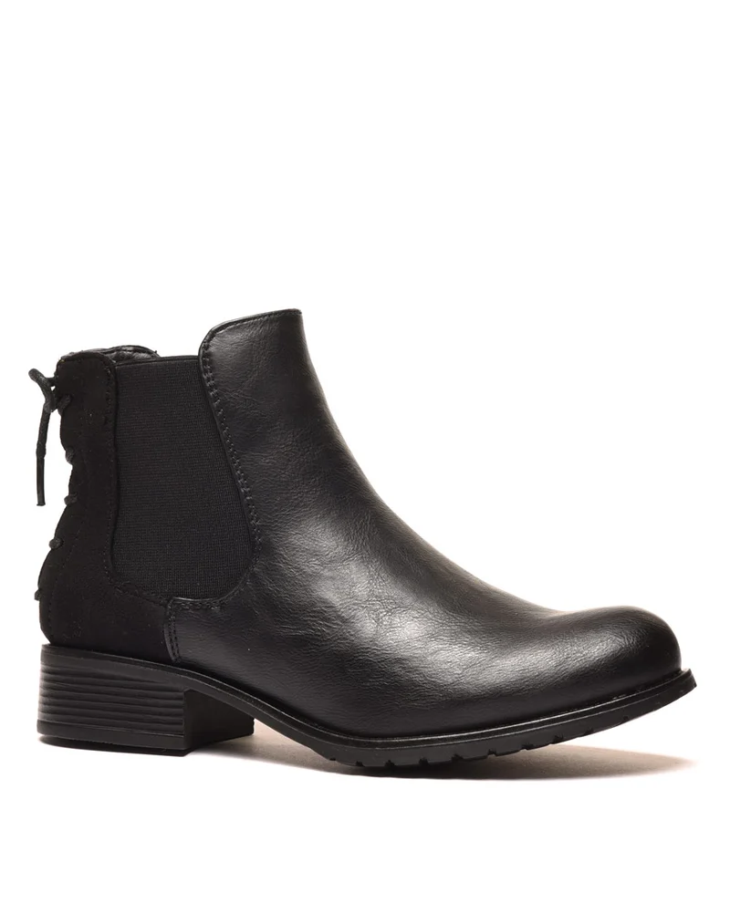 Bottines plates bi matières noires avec lacet décoratif arrière