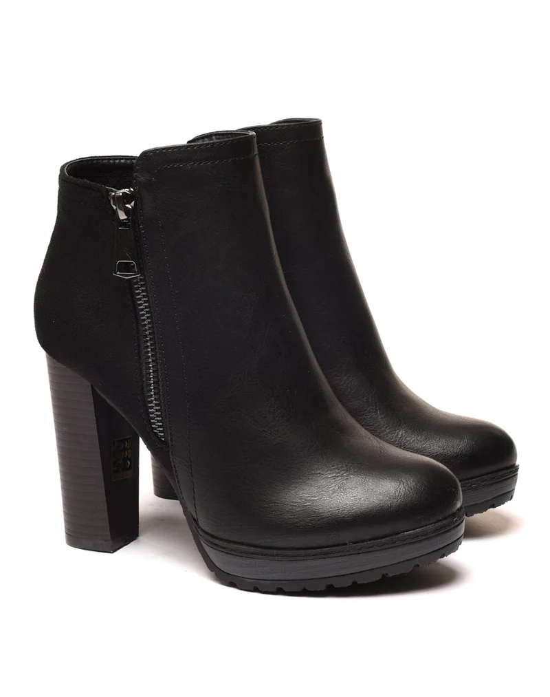Bottines à talons noires bi matières