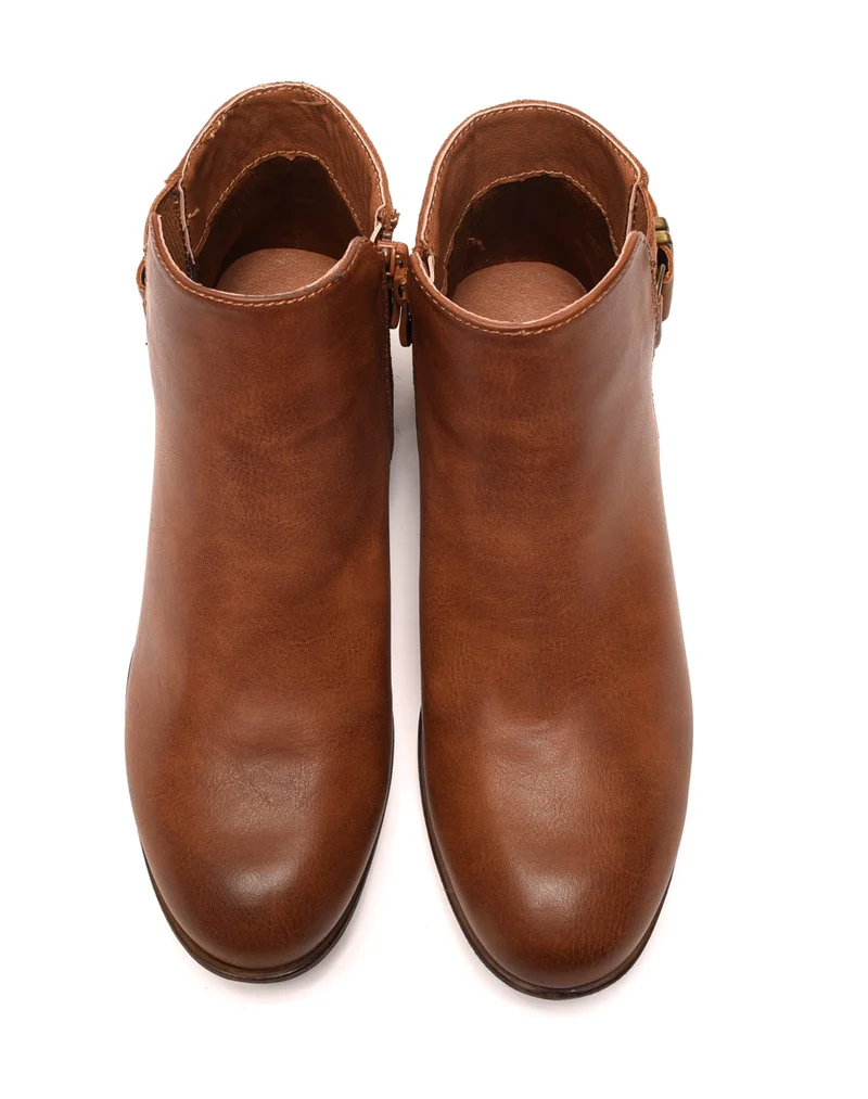 Boots plates camel bi-matières avec sangle
