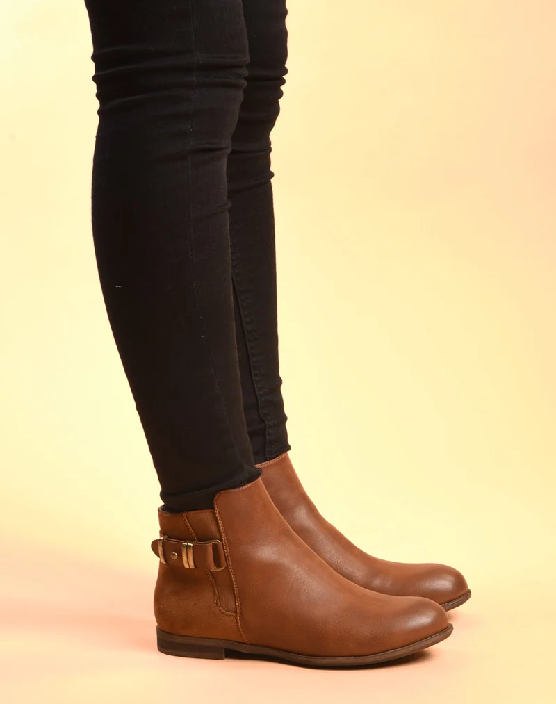 Boots plates camel bi-matières avec sangle