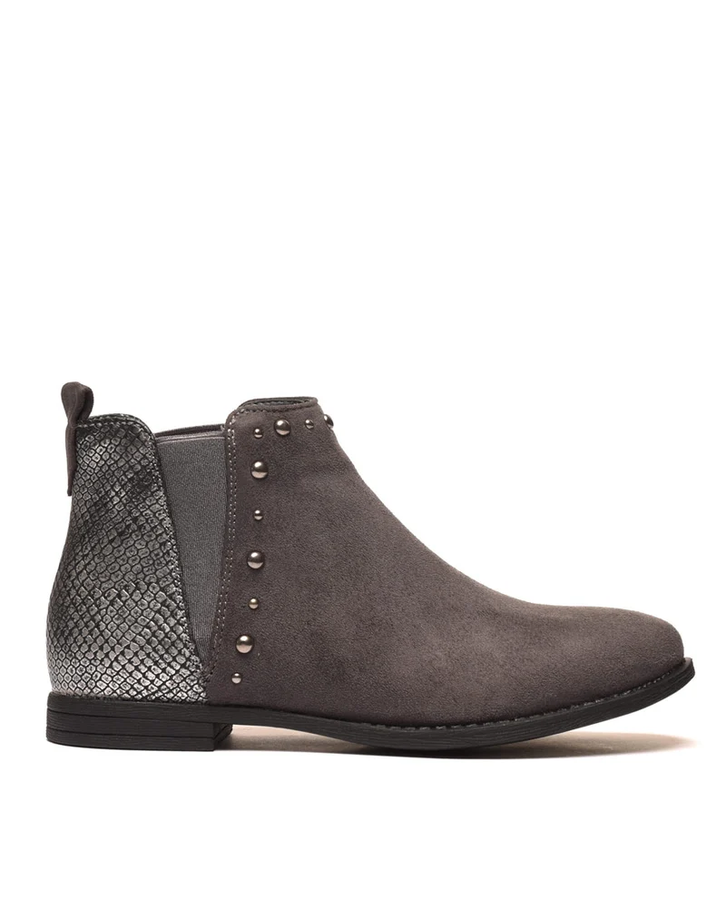 Bottines plates grises avec motifs python brillant
