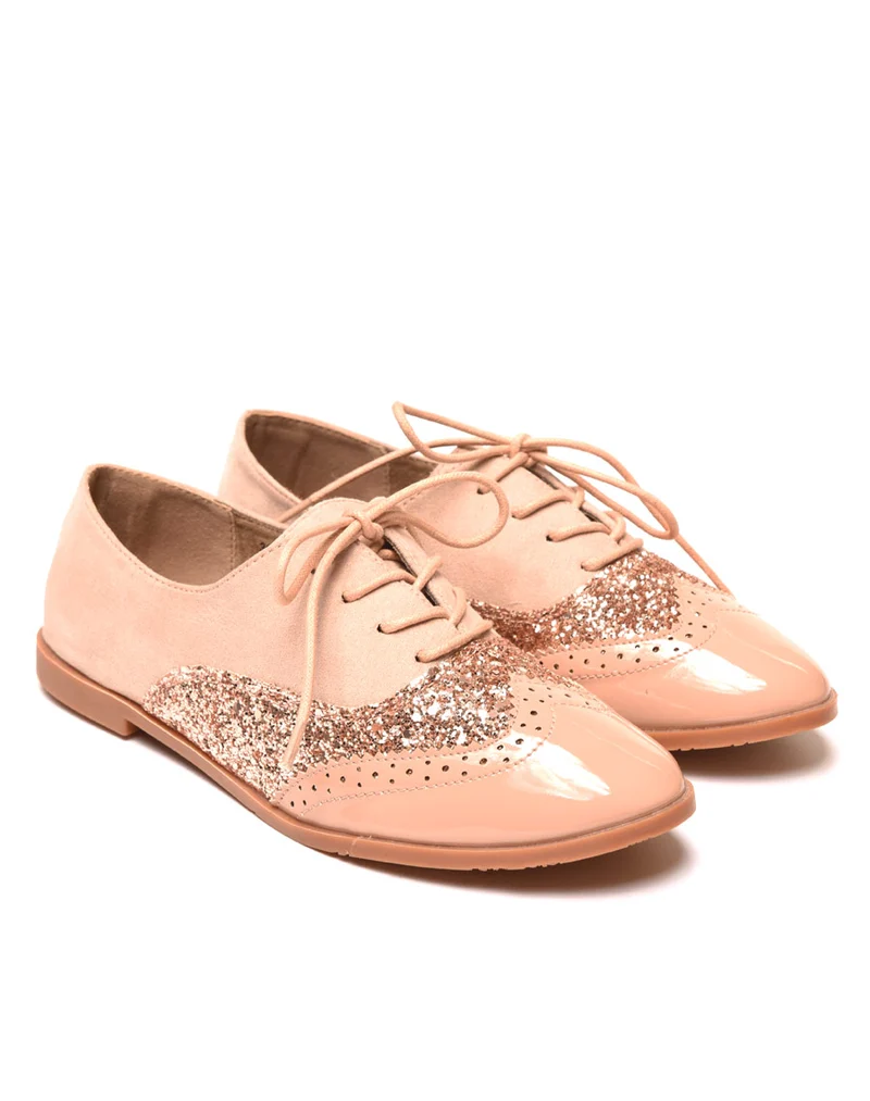 Derbies rose pâle tri matières à lacets