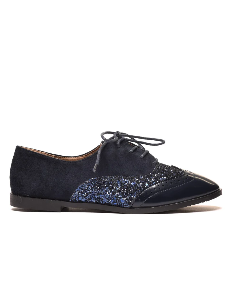 Derbies bleues marine tri matières à lacets
