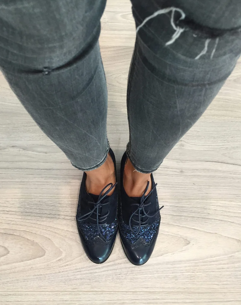 Derbies bleues marine tri matières à lacets