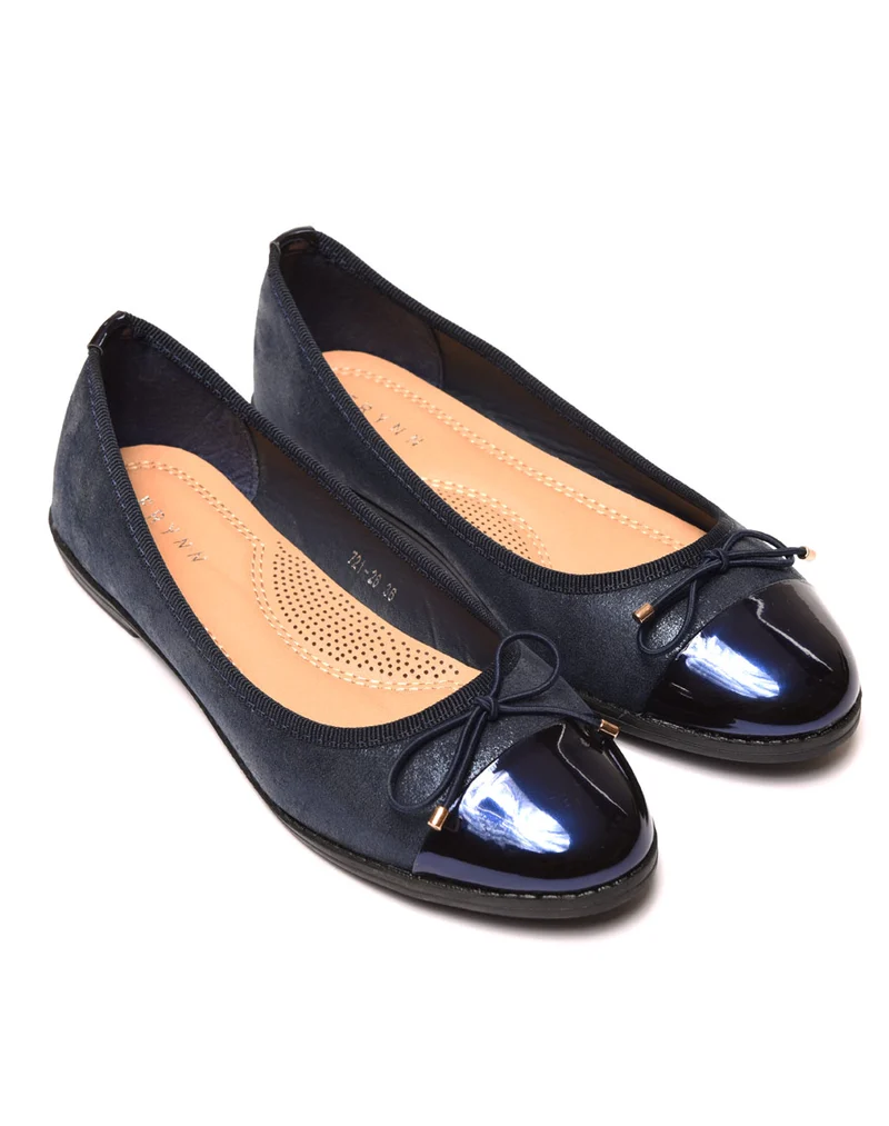 Ballerines bleues marine effet brillant et bout métallisé