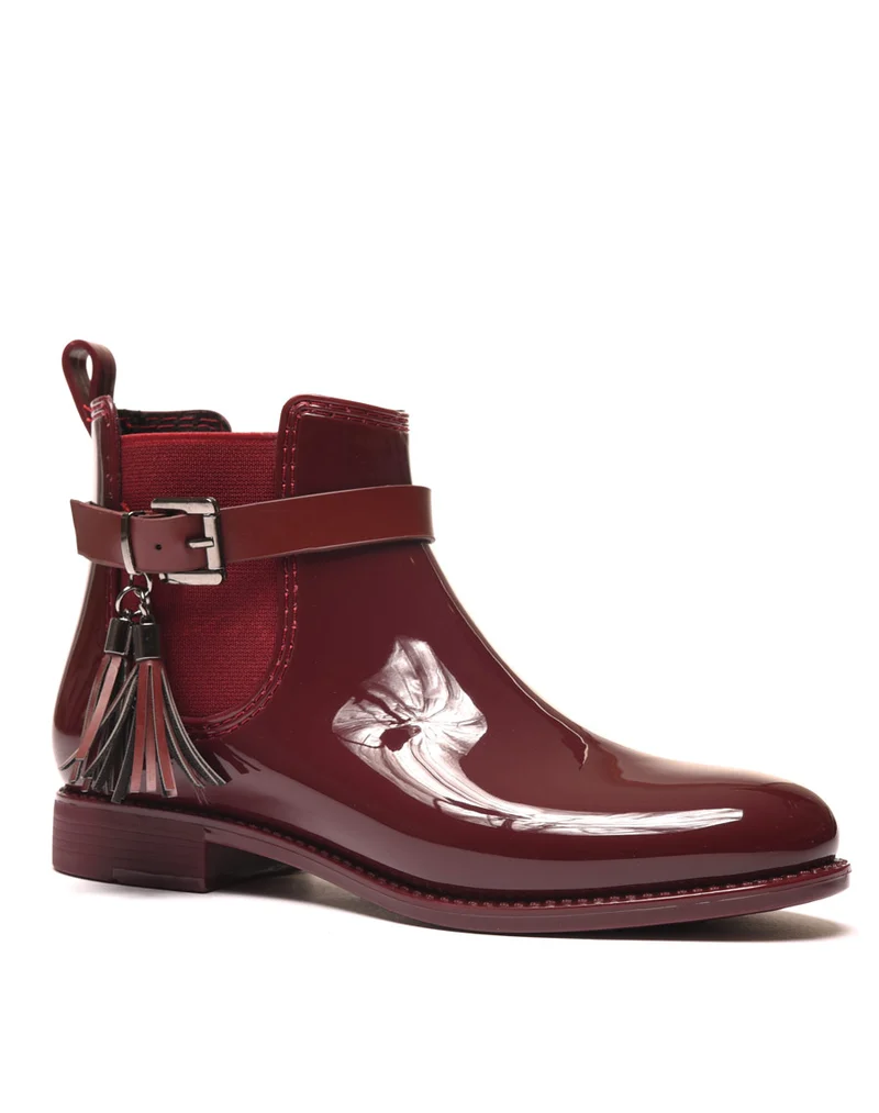 Bottines de pluie bordeaux avec lanière