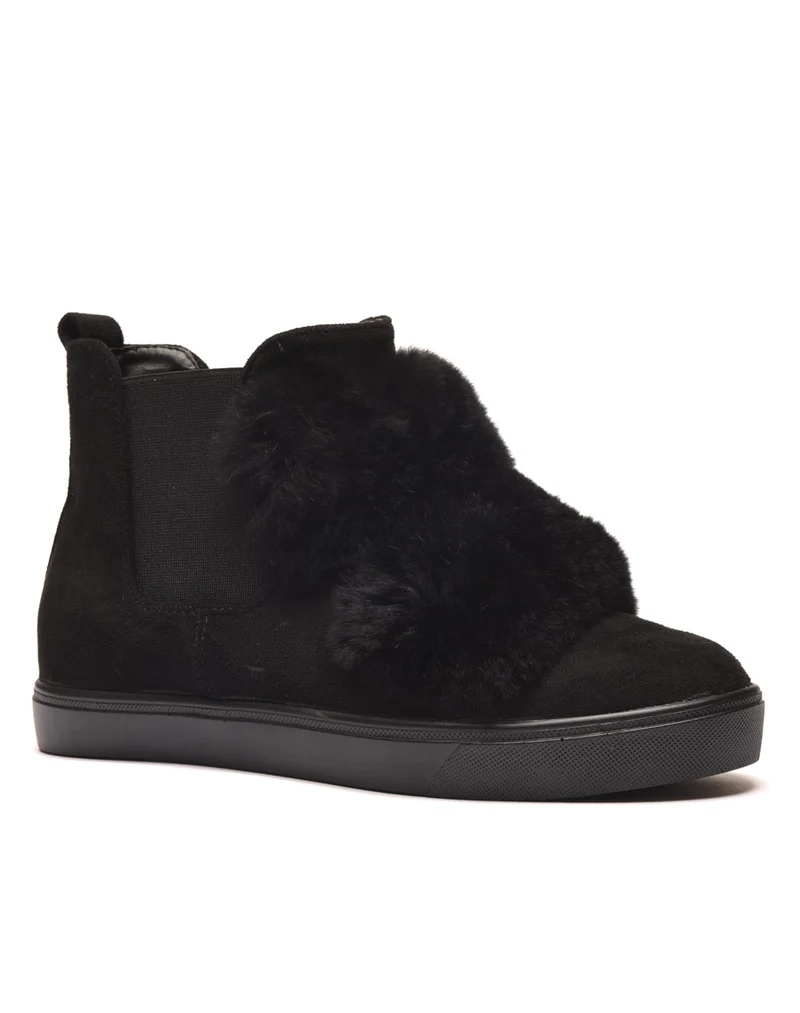 Baskets montantes noires avec moumoutes et élastiques