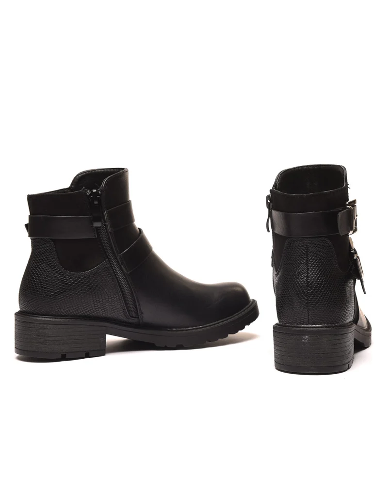 Bottines plates noires avec doubles lanières