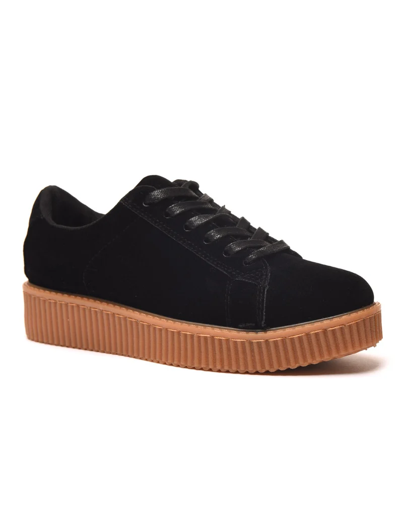 Baskets noires effet daim avec grosse semelle