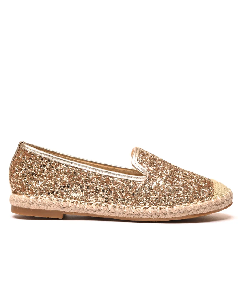 Espadrilles paillettes doré bout tressé