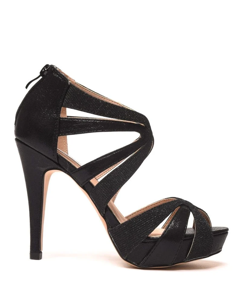 Sandales à talon noires avec brides pailletées