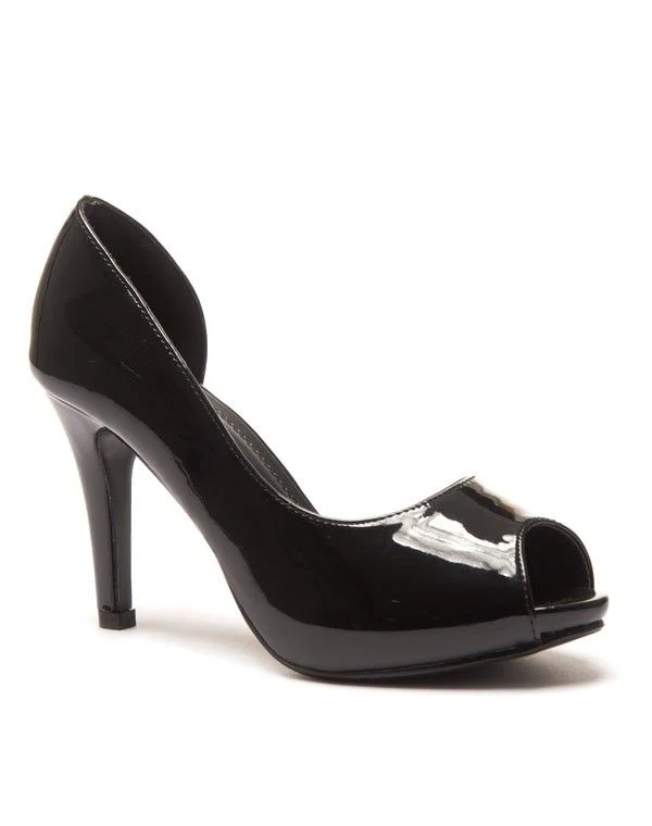 Escarpin noir verni ajouré sur l'intérieur et bout ouvert