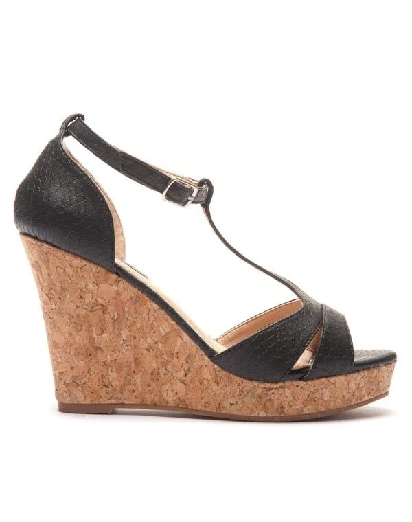 Escarpin noir salomé avec talon compensé style liège