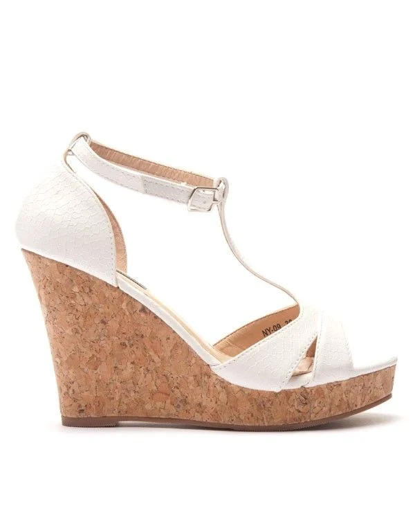 Escarpin blanc salomé avec talon compensé style liège