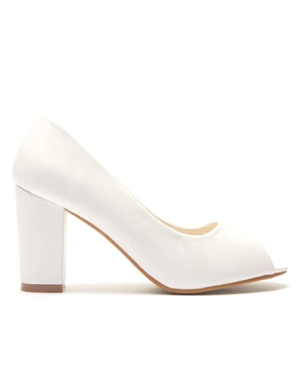 Escarpin blanc bout ouvert et talon épais