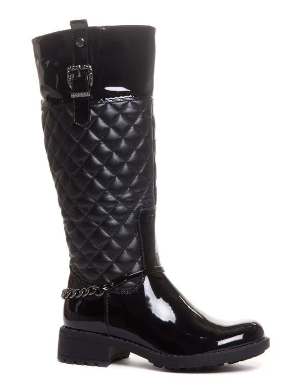 Bottes noires vernis à effet matelassé