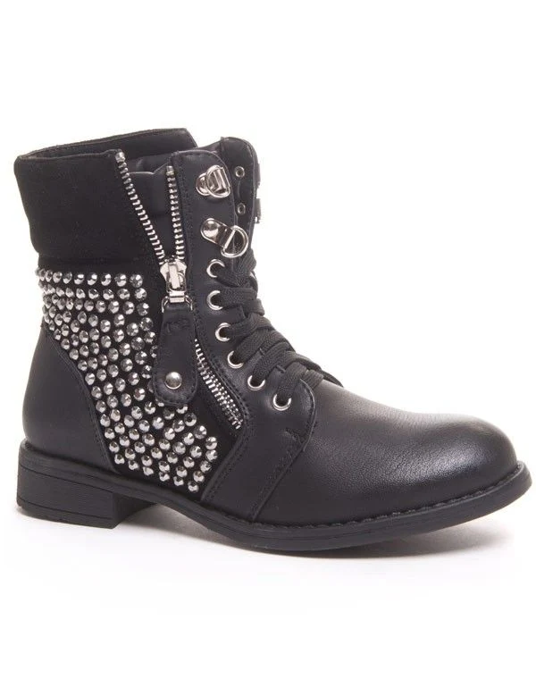 Boots noire avec strass et fermeture décorative