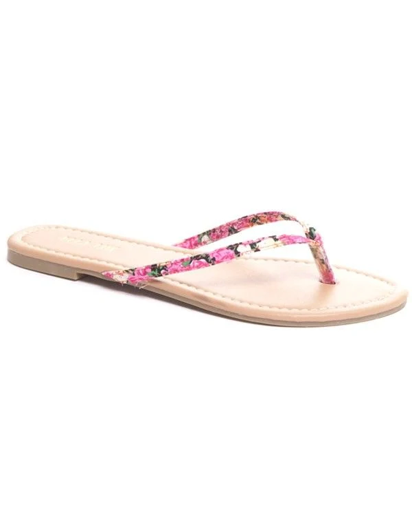 Tong femme fleurie touché tissu rose