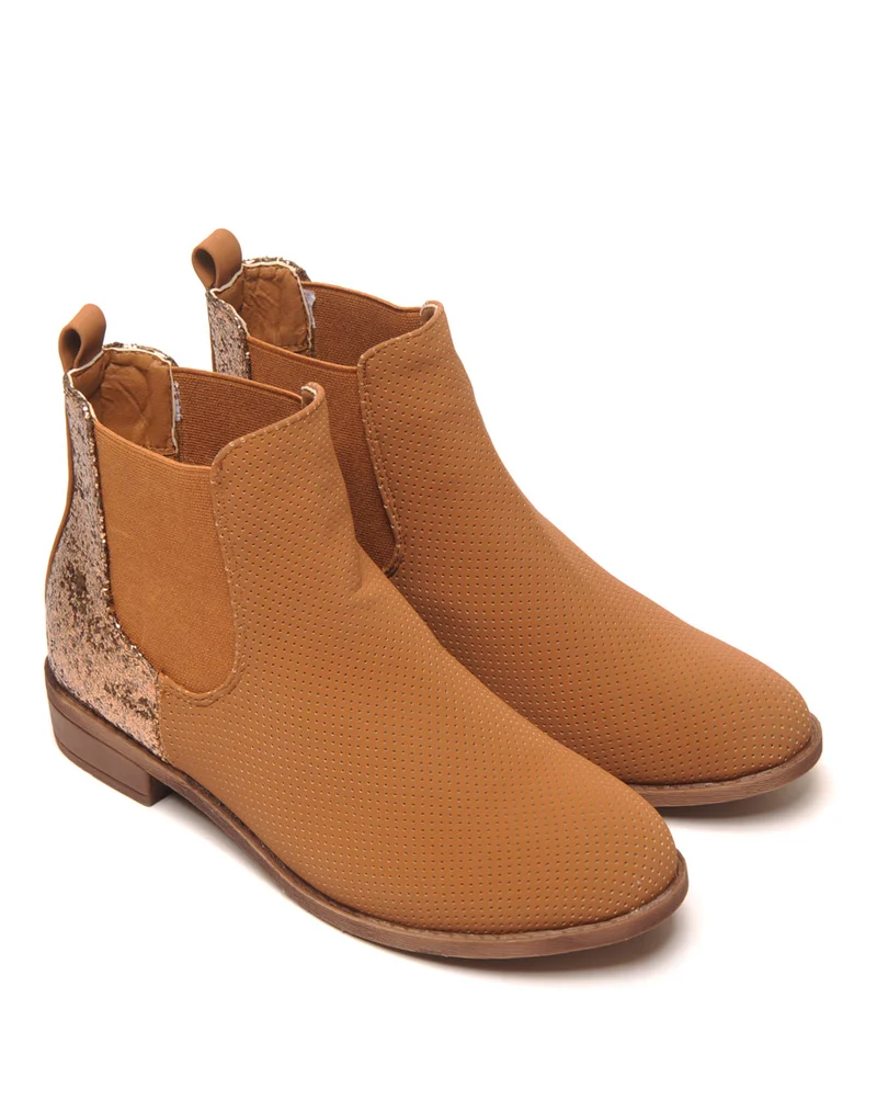 Chelsea boots perforé camel pailletée