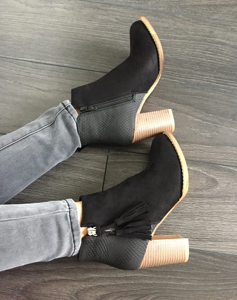 Bottines noires bi-matière détail pampille