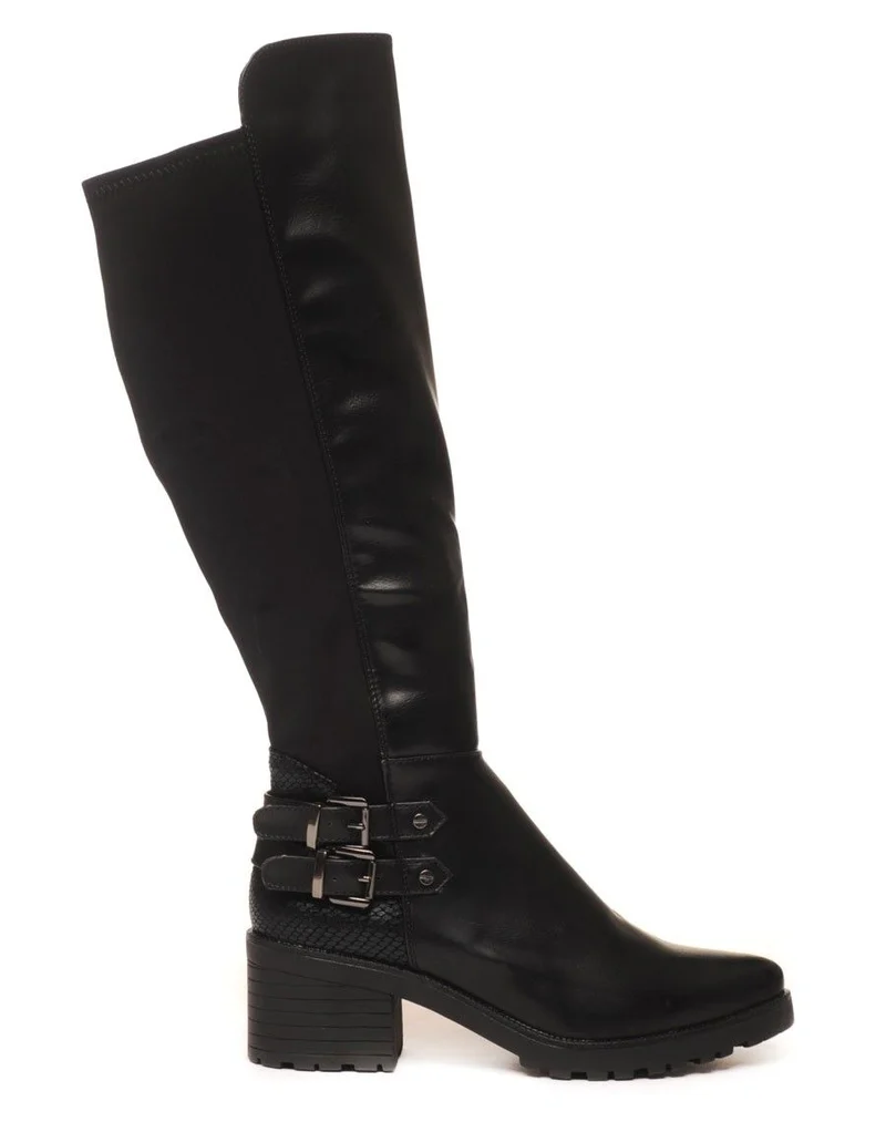 Bottes bi matière noire stretch effet python