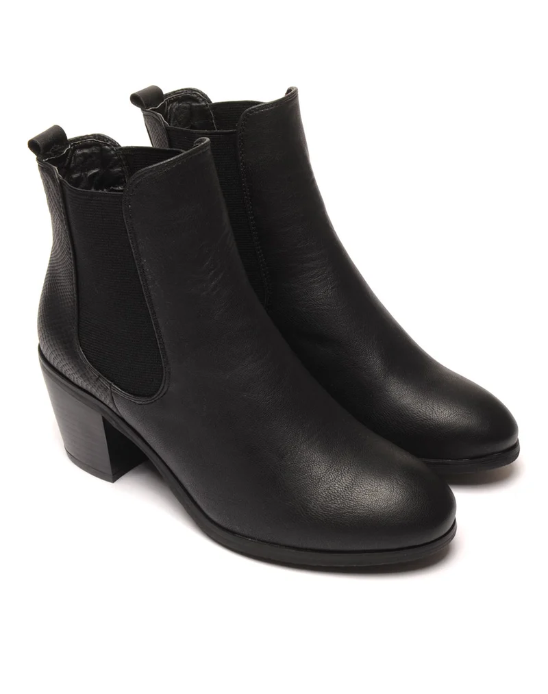 Bottines noires bi-matière python à talons