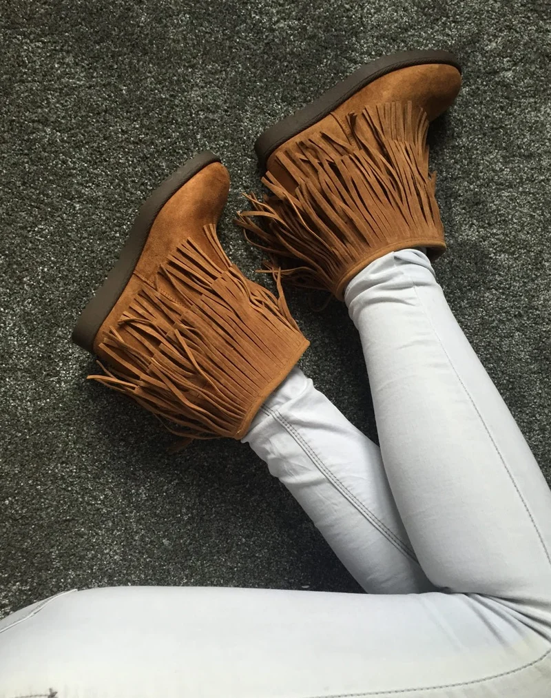 Bottines camel à double franges