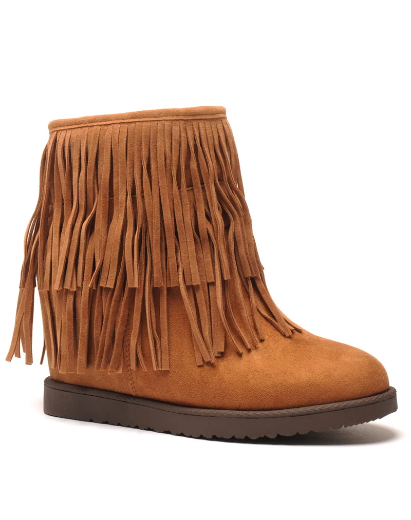 Bottines camel à double franges