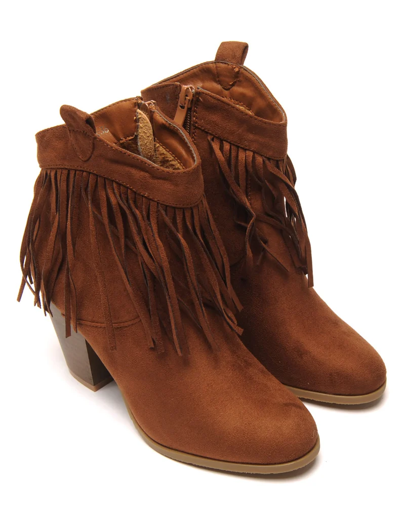 Bottines ethniques camel à franges