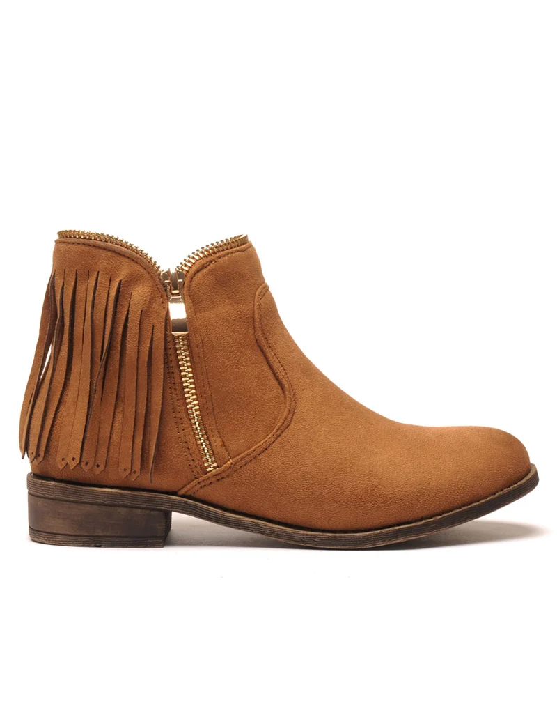 Bottine camel avec franges