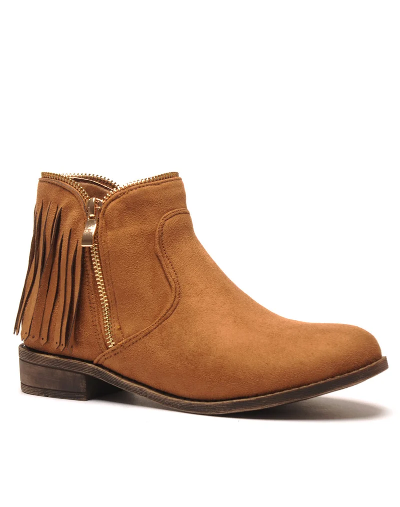 Bottine camel avec franges