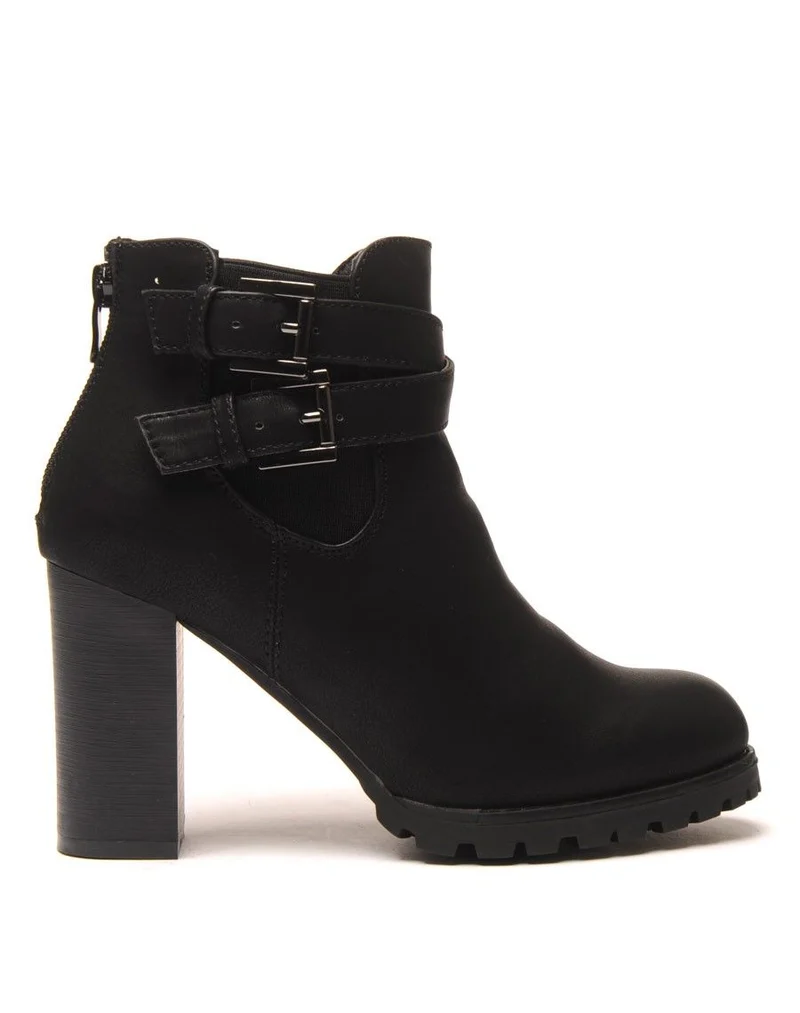 Bottines noires à talon double bride