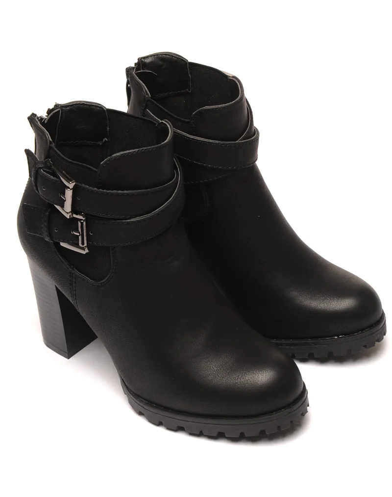 Bottines noires à talon double bride