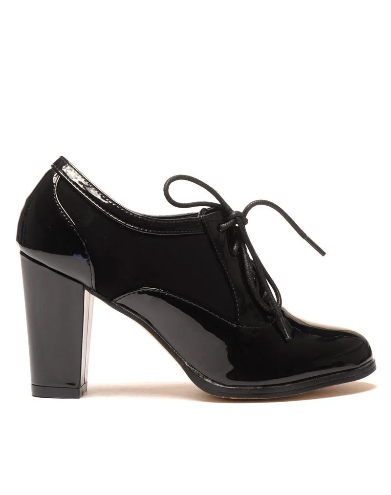 Derbies noires bi matière à talon épais