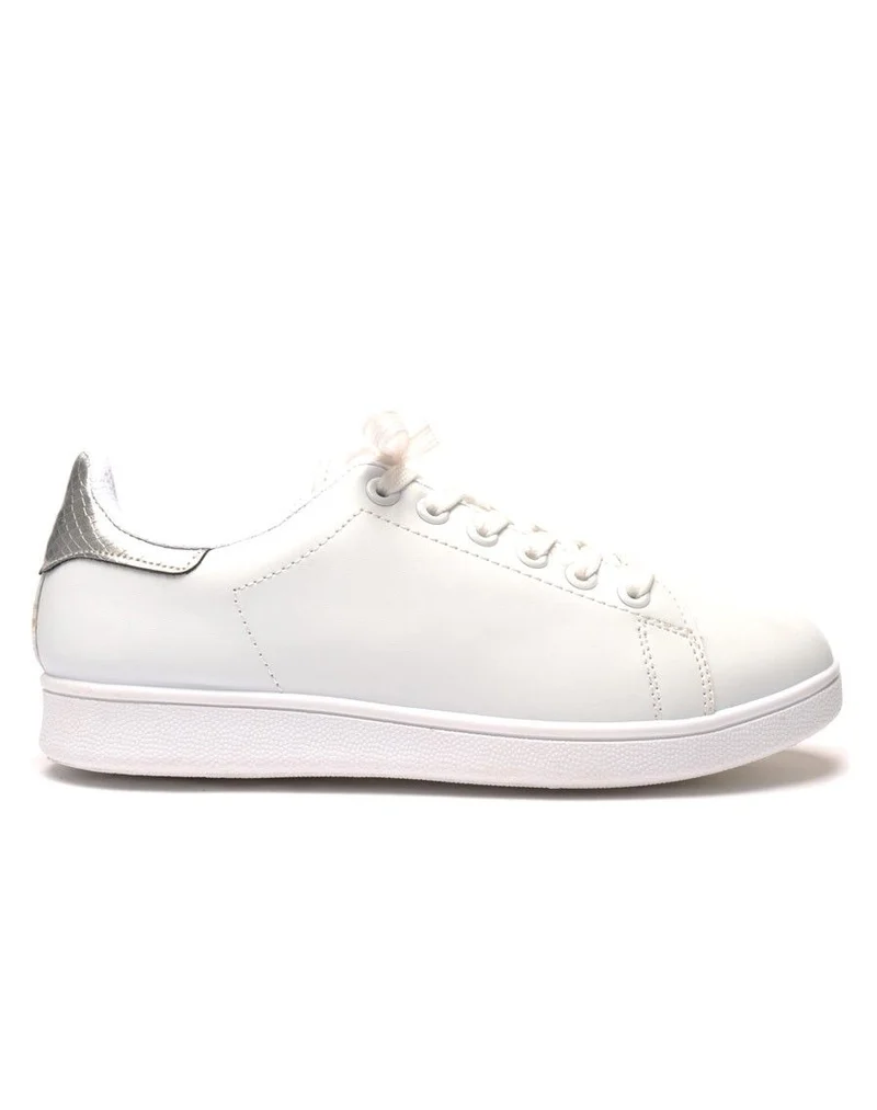 Baskets blanches imprimé python argent