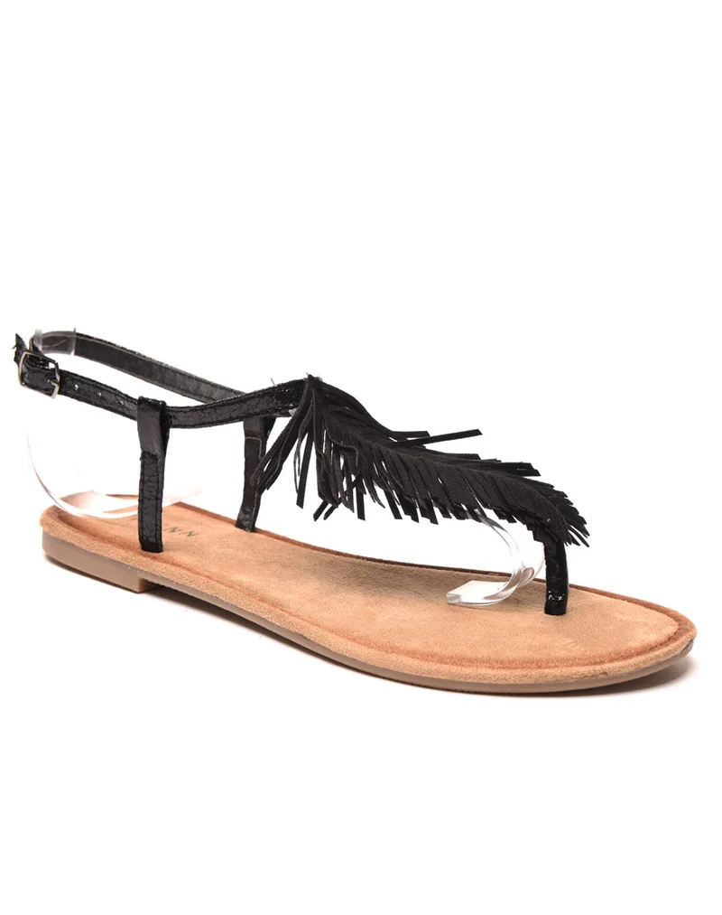 Nu-pieds noir avec franges