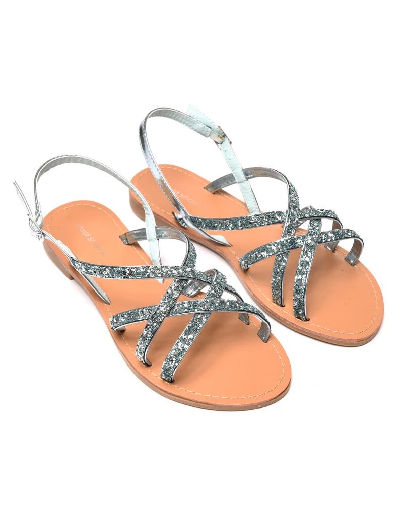 Nu-pied pailleté à bride bleu