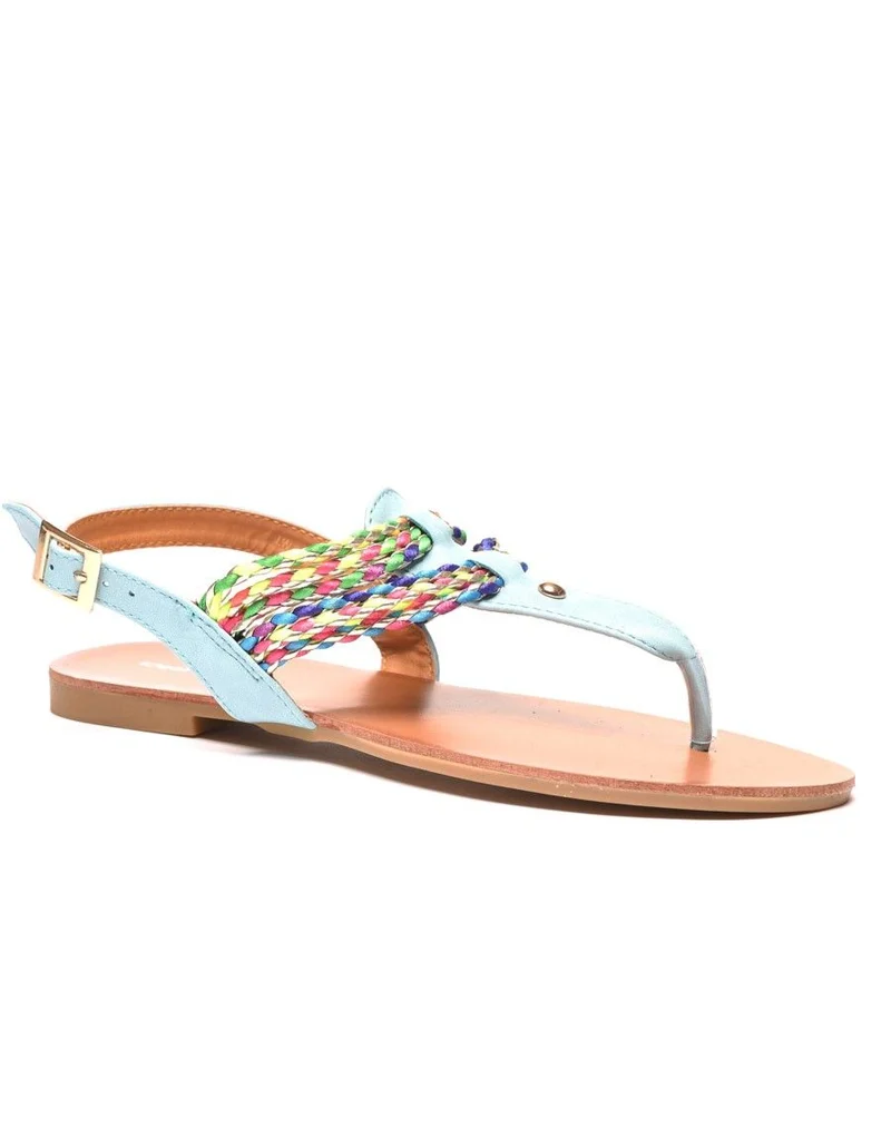 Nu-Pieds bleu tressée bi-color