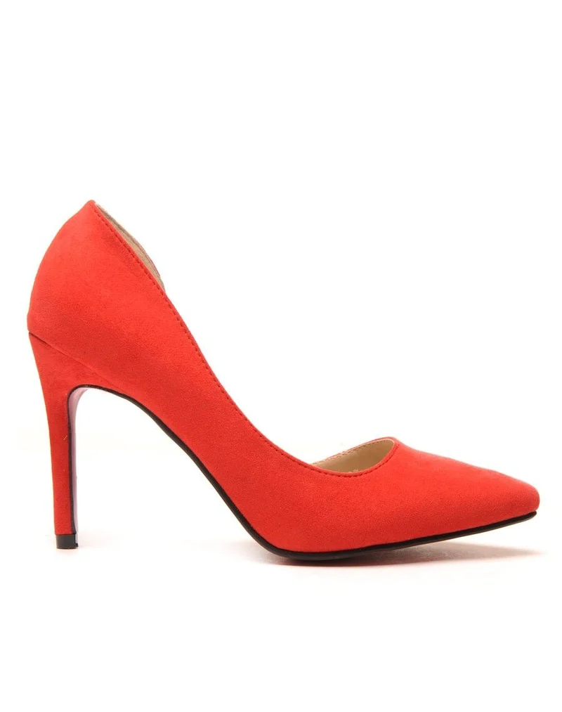 Escarpins rouge asymétrique avec semelles roses