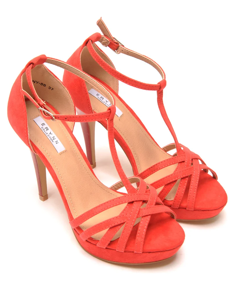 Escarpin corail avec bout ouvert