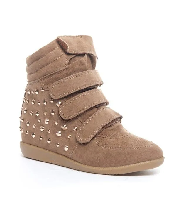 Chaussures femme Cocoperla: Basket compensée montante taupe