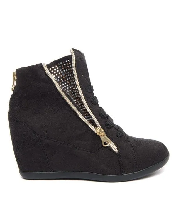 Chaussures femme Findlay: Basket compensée à strass noir