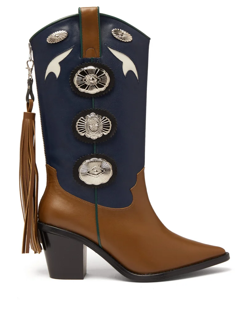 Bi-colour leather cowboy boots