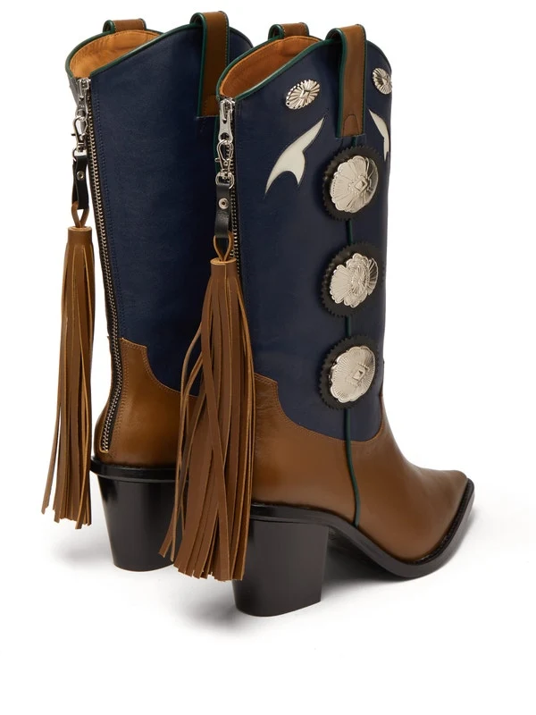 Bi-colour leather cowboy boots