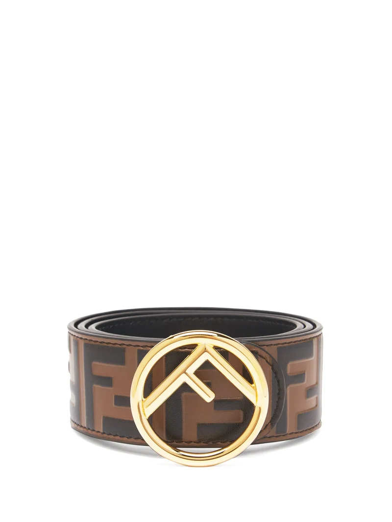 FF-embossed leather belt