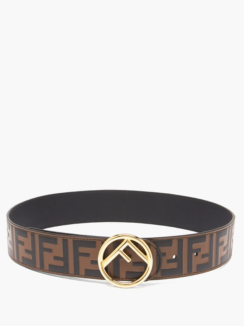 FF-embossed leather belt