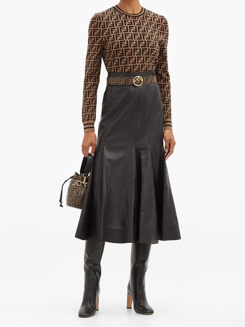 FF-embossed leather belt